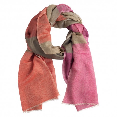 Karierten Kaschmir/Seide Schal Beige/Rot/Violett