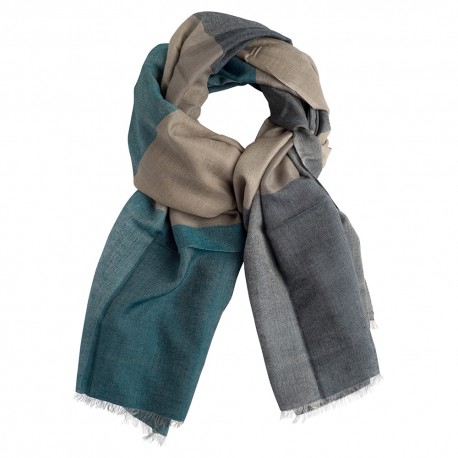 Karierten Kaschmir/Seide Schal Beige/Blau/Grau