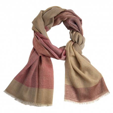 Kaschmirschal in Blau, Karamell, Beige und Grau