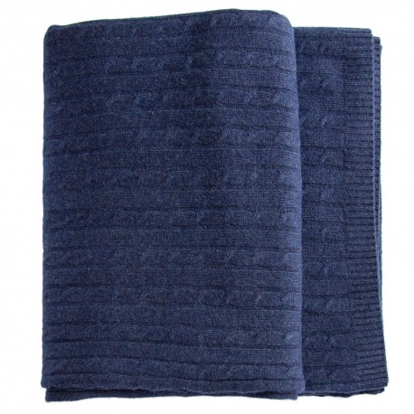 Indigo Strickdecke aus Merino und Kaschmir