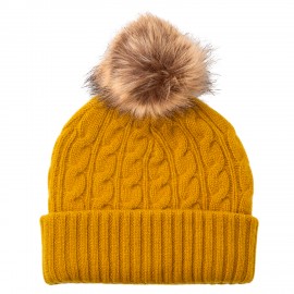 Currygelbe Mütze aus Kaschmir mit Pompon