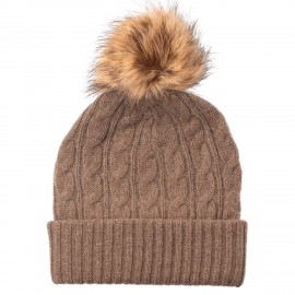 Taupegraue Mütze aus Kaschmir mit Pompon