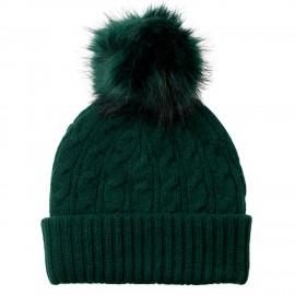 Flaschengrüne Mütze aus Kaschmir mit Pompon