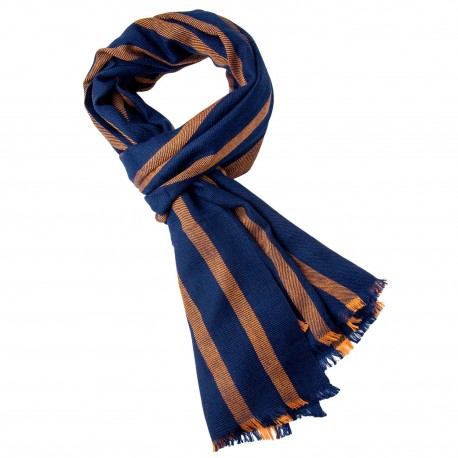 Marineblauer Kaschmirschal mit goldenen Streifen