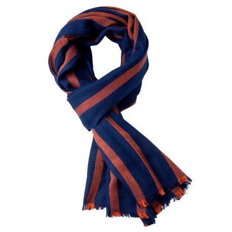 Marineblauer Kaschmirschal mit orangen Streifen