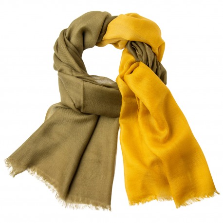 Zweifarbiger Pashmina-Schal in Olivgrün und Currygelb