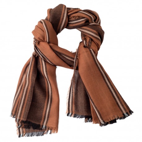 Cashmere-Schal in Hellbraun mit schwarzen/weißen Streifen