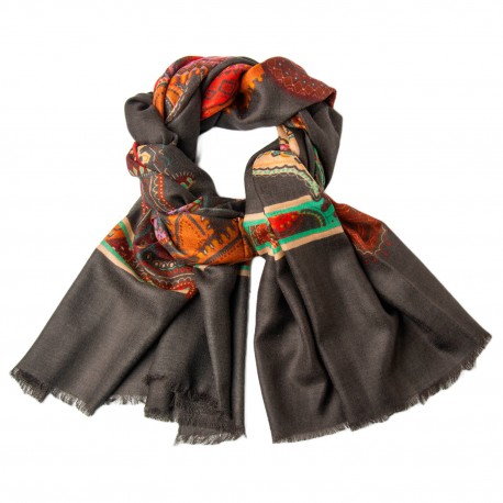 Dunkelgrauer Kaschmirschal mit Paisley-Print