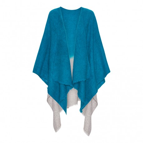Cape aus Yak. Petroleumblau/natürliche Farbe