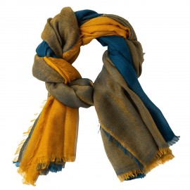 Karierter Kaschmirschal in Blau und Gelb