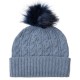 Taubenblaue Mütze aus Kaschmir mit Pompon