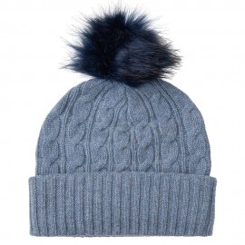 Hellblaue Mütze aus Kaschmir mit Pompon