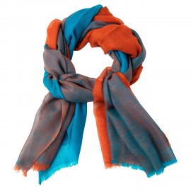 Karierter Kaschmir-Schal in Blau und Sienna