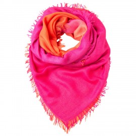 Quadratischer Kaschmirschal in Orange/Fuchsia Dip-Dye