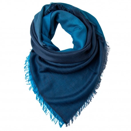 Quadratischer Kaschmirschal in Marineblau/Blau Dip-Dye