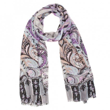 Modal/Kaschmir-Schal in violett und grauem Muster