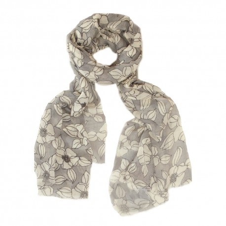 Graues Wolltuch mit Blumenmuster