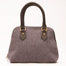 Grau/marineblaue Handtasche aus Leder und Wolle