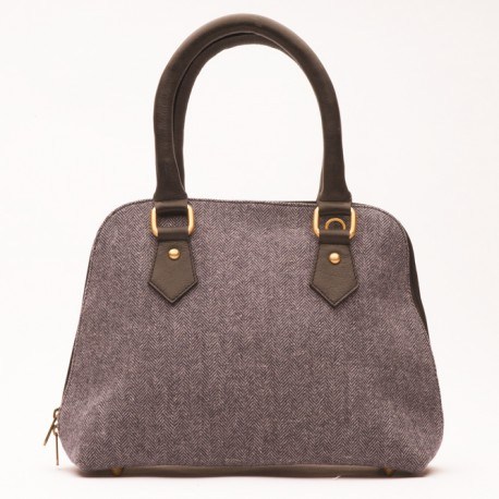 Grau/marineblaue Handtasche aus Leder und Wolle