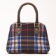 Handtasche aus Leder und blauer Schottenkaro-Wolle