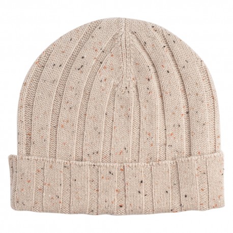 Beige melierte Strickmütze aus Kaschmir