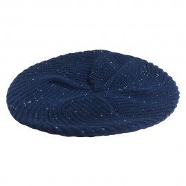 Blau Baskenmütze aus meliertem Kaschmir